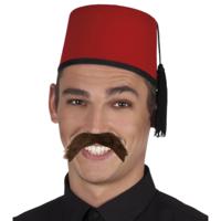 Funny Fashion Arabische Marokkaanse verkleed set - Fez hoedje rood - en nepsnor zwart