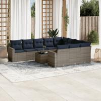 11-delige Loungeset met kussens poly rattan grijs