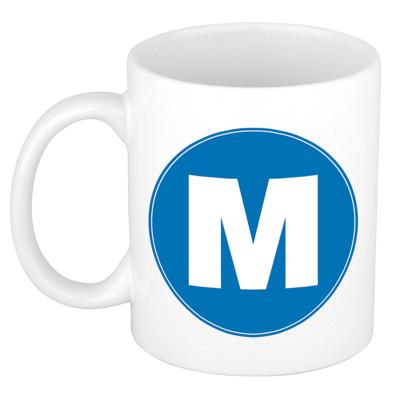 Koffie mok met de letter M - beker - blauw - eerste letter van een voornaam - wit - 300 ml