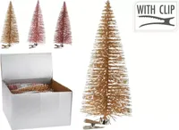 Element Kerstboom op knijper 7cm 3 assorti - Roze, Goud, Rood - thumbnail