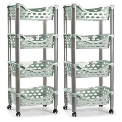 Plasticforte trolley - 2x - keukentrolley op wieltjes - 4-laags - groen - kunststof - 40 x 88 cm Plasticforte trolley - 2x - keukentrolley op wieltjes - 4-laags - groen - kunststof - 40 x 88 cm