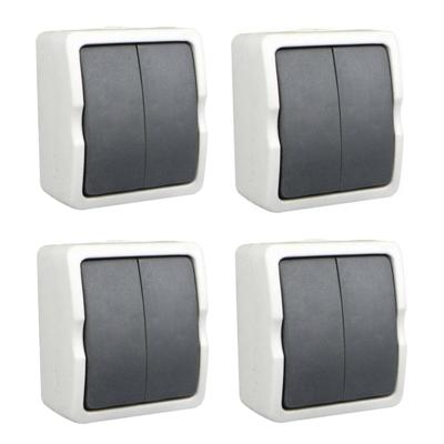 Schakelaar - 4x - dubbel - opbouw - IP54 - 250V - 10A - spatwaterdicht - buiten