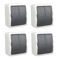 Schakelaar - 4x - dubbel - opbouw - IP54 - 250V - 10A - spatwaterdicht - buiten