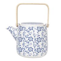 HAES DECO - Chinese Theepot - Porselein - Blauw Bloemmotief - Theepot 800 ml - Traditioneel Theeservies, Theekan - thumbnail