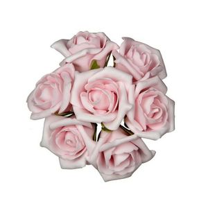 Decoratie roosjes foam - bosje van 7 st - lichtroze - Dia 6 cm - hobby/DIY bloemetjes