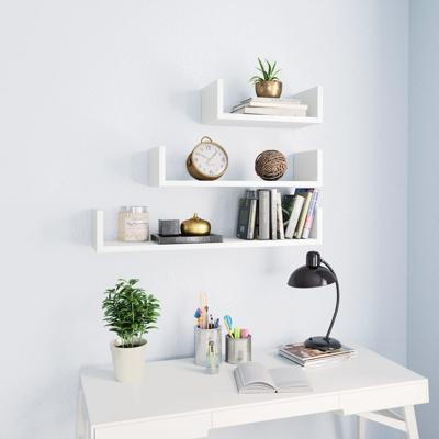 Wandschappen 3 st bewerkt hout wit