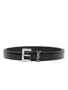 Saint Laurent ceinture Cassandre à effet peau de crocodile - Noir