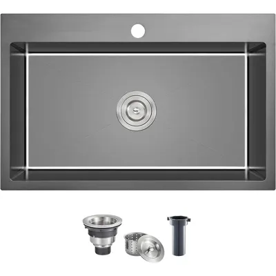 Zwarte Keukenspoelbak - Enkelbak | Topmount | 304 RVS | 9 Inch Diep