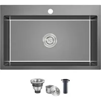 Zwarte Keukenspoelbak - Enkelbak | Topmount | 304 RVS | 9 Inch Diep
