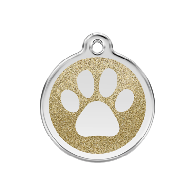 Paw Print Gold glitter hondenpenning medium/gemiddeld dia. 3 cm - Reddingo