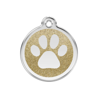 Paw Print Gold glitter hondenpenning medium/gemiddeld dia. 3 cm - Reddingo