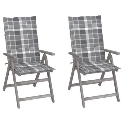 Tuinstoelen 2 st verstelbaar met kussens massief acaciahout