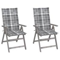 Tuinstoelen 2 st verstelbaar met kussens massief acaciahout