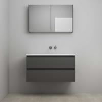 On-Line Badkamermeubelset - 100 cm - Voorgemonteerd - Acryl Wastafel - zonder Kraangat - Spiegelkast - Mat Antraciet