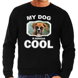 Boxer honden sweater / trui my dog is serious cool zwart voor heren