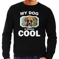 Boxer honden sweater / trui my dog is serious cool zwart voor heren