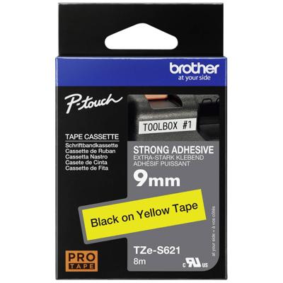 Brother TZe-S621 Labeltape extra sterk klevend PET Tapekleur: Geel Tekstkleur: Zwart 9 mm 8 m