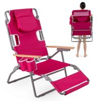 3-in-1 Opvouwbare Strandstoel Campingstoel met Voetsteun Verstelbare Rugleuning & Kussen Draagbare Ligstoel Rozenrood 3-in-1 Opvouwbare Strandstoel Campingstoel met Voetsteun Verstelbare Rugleuning & Kussen Draagbare Ligstoel Rozenrood