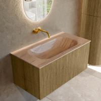 Badmeubel Mondiaz Kurve-Dlux | 90 cm | Meubelkleur Dusk | Wastafelkleur Saba | Solid surface | Wasbak midden spoelbak | Zonder kraangat(en)