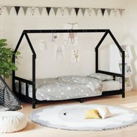 Kinderbedframe 90x190 cm massief grenenhout zwart - thumbnail