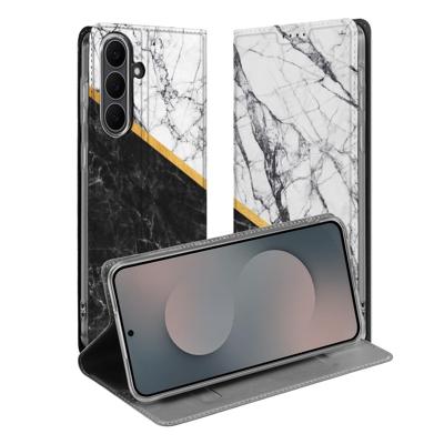 Stand Case Hoesje Samsung Galaxy S25 FE Marble White Black