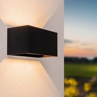 Kansas Dubbel LED Wandlamp - 12W 1200lm - IP65 Waterdicht - 3000K Warm Wit - Binnen en buiten - Kubus - Up & Down Light - Zwart