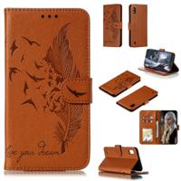 Feather patroon Litchi textuur horizontale Flip lederen draagtas met portemonnee & houder & kaartsleuven voor Galaxy A10 (bruin)