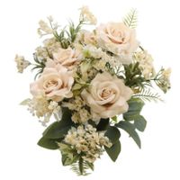 Bruidsboeket rozen - kunstbloemen - ivoor/zalm kleurig - H41 cm