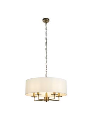 Hanglamp Knightsbridge 5Lt - Antique Brass & White Linen Shade