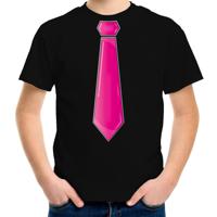 Verkleed t-shirt voor kinderen - stropdas - zwart - jongen - carnaval/themafeest kostuum - thumbnail