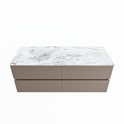 MONDIAZ VICA-DLUX 130cm badmeubel onderkast Smoke 4 lades. Inbouw wastafel CLOUD links 1 kraangat, kleur Glace.