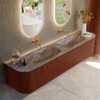 Badmeubel Mondiaz Kurve-Dlux | 200 cm | Meubelkleur Ruby | Wastafelkleur Oza | Solid surface | Wasbak beide zijden spoelbak | Zonder kraangat(en)