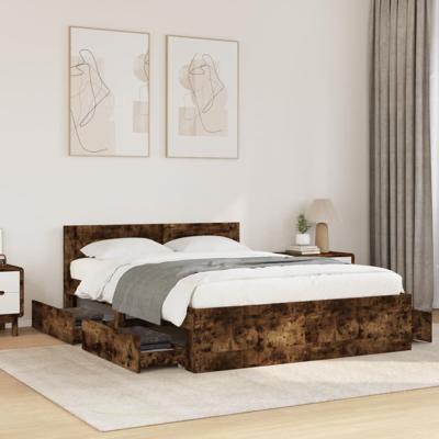 Bedframe met hoofdeinde bewerkt hout gerookt eiken 120x190 cm
