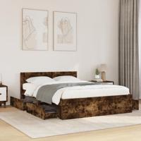 Bedframe met hoofdeinde bewerkt hout gerookt eiken 120x190 cm