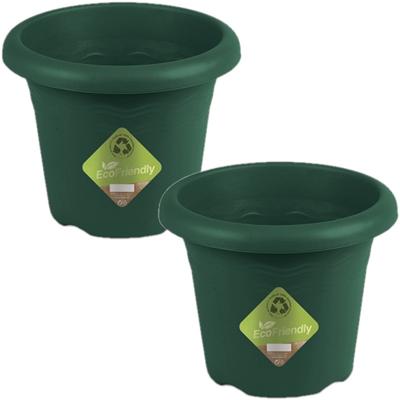 Hega Hogar Plantenbak - 4x stuks - donkergroen - kunststof - D26 x H21 cm