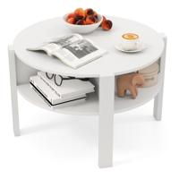 Ronde Salontafel met Opbergruimte Houten Woonkamertafel met 4 Planken Koffietafel Bijzettafel voor Woonkamer Kantoor (Wit)