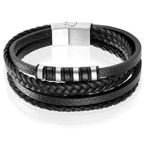 Leren heren armband Multi Mendes Edelstaal Zilverkleurig Zwart