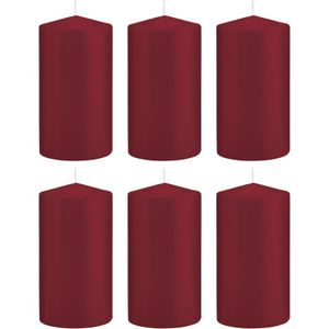 6x Bordeauxrode cilinderkaarsen/stompkaarsen 8x15cm 69 branduren
