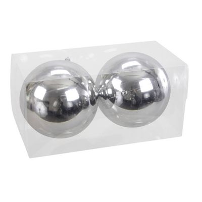 2x Grote kunststof kerstballen zilver 15 cm - Kerstbal 2x Grote kunststof kerstballen zilver 15 cm - Kerstbal