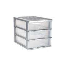 PlasticForte Ladeblok bureau organizer - 3 lades - grijs/transparant - L35,5 x B27 x H26 cm
