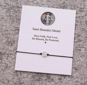 Verstelbare Bruine Wensarmband met Sint Benedictus Bedel - Sieraden - Spiritueelboek.nl