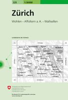 Wandelkaart - Topografische kaart 225 Zürich | Swisstopo - thumbnail