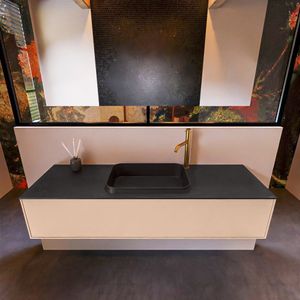 Badkamermeubelset Mondiaz Erin 150 cm met 1 Lade met RIDGE Wastafel Midden Urban met 1 kraangat Greeploos Mat Rosee