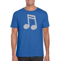 Zilveren muziek noot / muziek feest t-shirt / kleding blauw heren - thumbnail