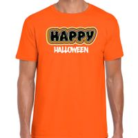 Halloween verkleed t-shirt heren - Happy Halloween - oranje - themafeest outfit - thumbnail