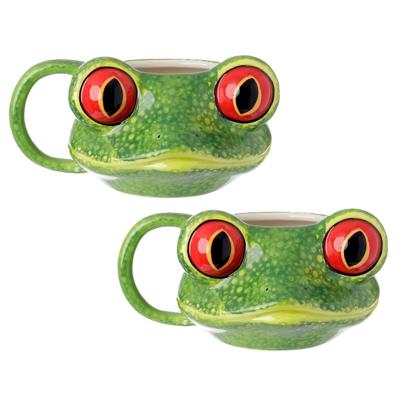 Koffie mok/beker kikker print van 400 ML - 2x - Kikkers artikelen - Dieren cadeau