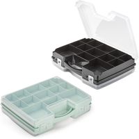 Forte Plastics - 4x Opberg vakjes doos/Sorteerbox - 21-vaks kunststof - 28 x 21 x 6 cm - zwart/groen