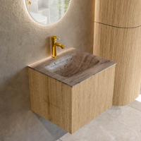 Badmeubel Mondiaz Kurve-Dlux | 50 cm | Meubelkleur Oak | Wastafelkleur Oza | Solid surface | Wasbak midden spoelbak | 1 kraangat