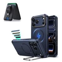 iPhone 17 Pro Cyber Tough Magnetic Case (Camera Control, Stash Stand) with Wallet Stand Bundle - Navy Blue