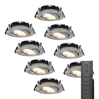 8x LED inbouwspots Rome - RVS - 6 Watt 500 lumen - Kantelbaar - Dimbaar - 2700K warm wit - IP44 Waterdicht - Inclusief afstandsbediening - Geringe inbouwdiepte
